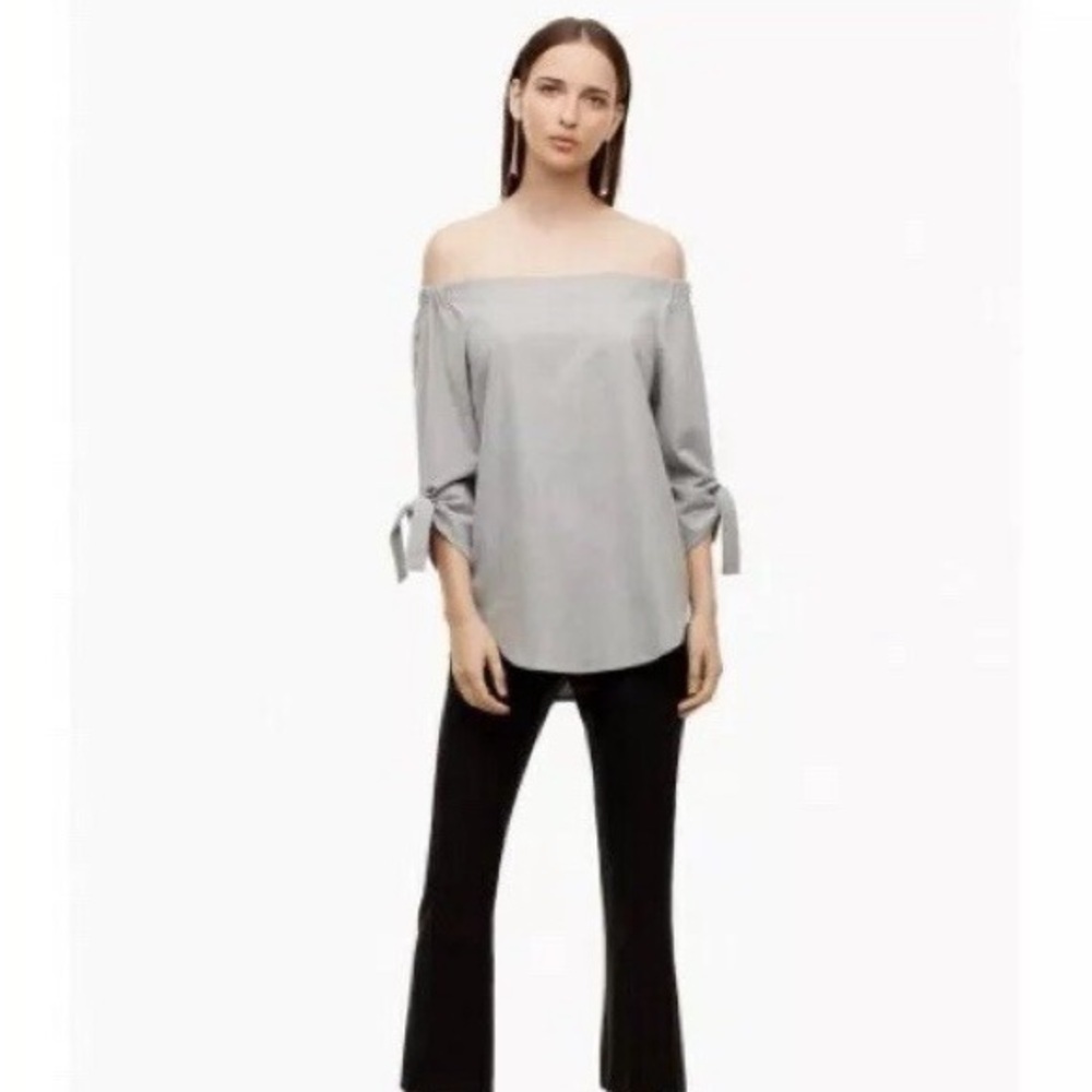 Aritzia Babaton Malik Blouse Top Grey Off The Shoulder Size Small Women’s - Picture 2 of 14